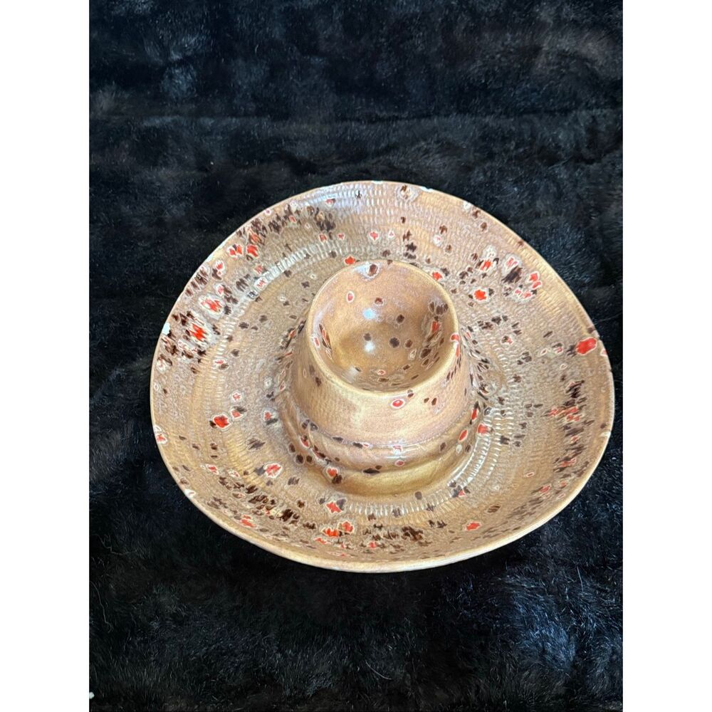 Vintage Mexican Hat Chip and Salsa Bowl - MCM Ceramic Sombrero Chip and Dip Bowl